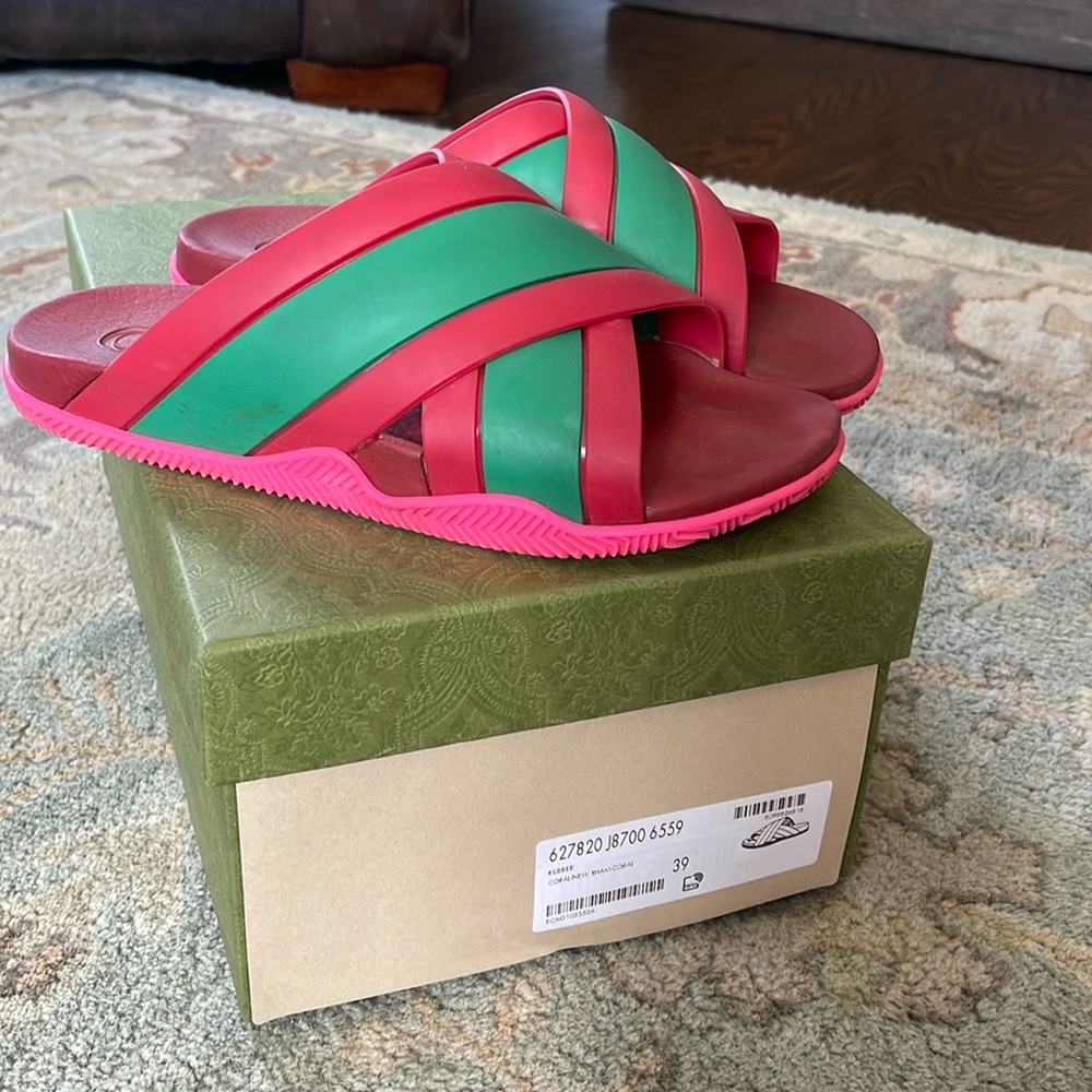 Authentic Gucci Rubber Web Woman’s Criss Cross Slide Sandals EU 39
